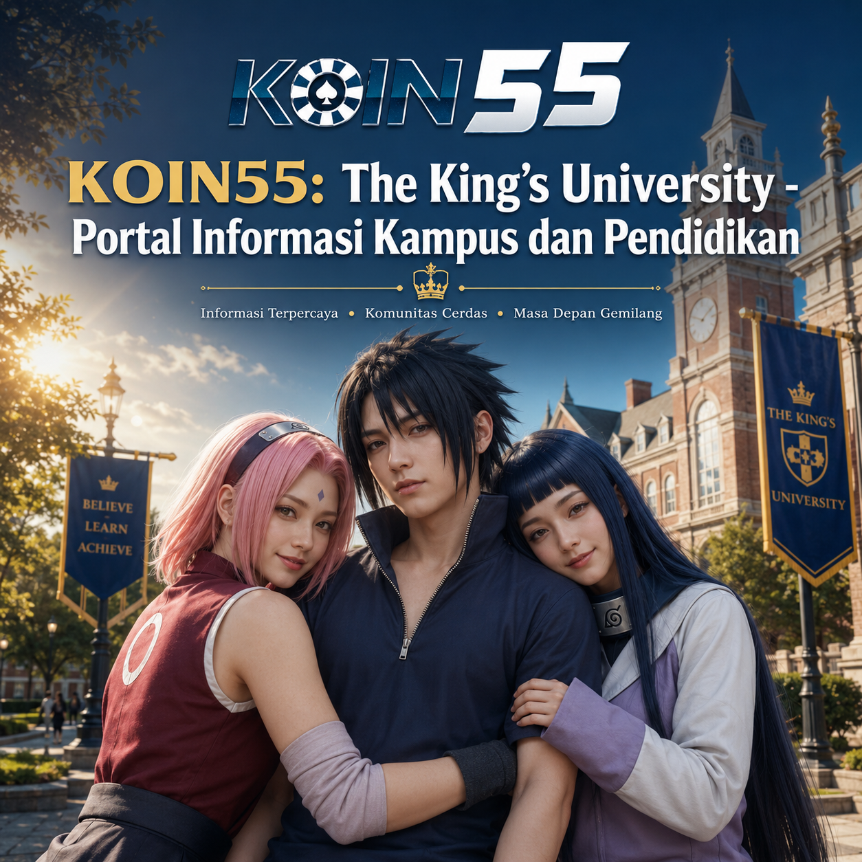 Mahasiswa berdiskusi di meja belajar untuk menggambarkan portal informasi kampus The King's University