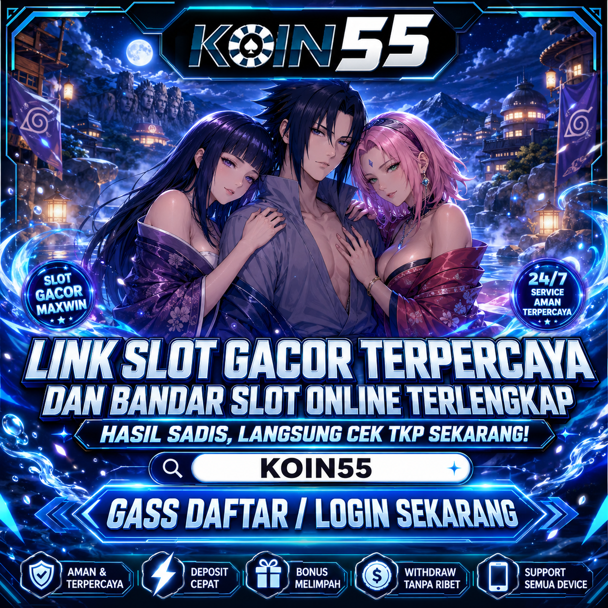 Tampilan lobby slot online KOIN55 dengan tema biru profesional